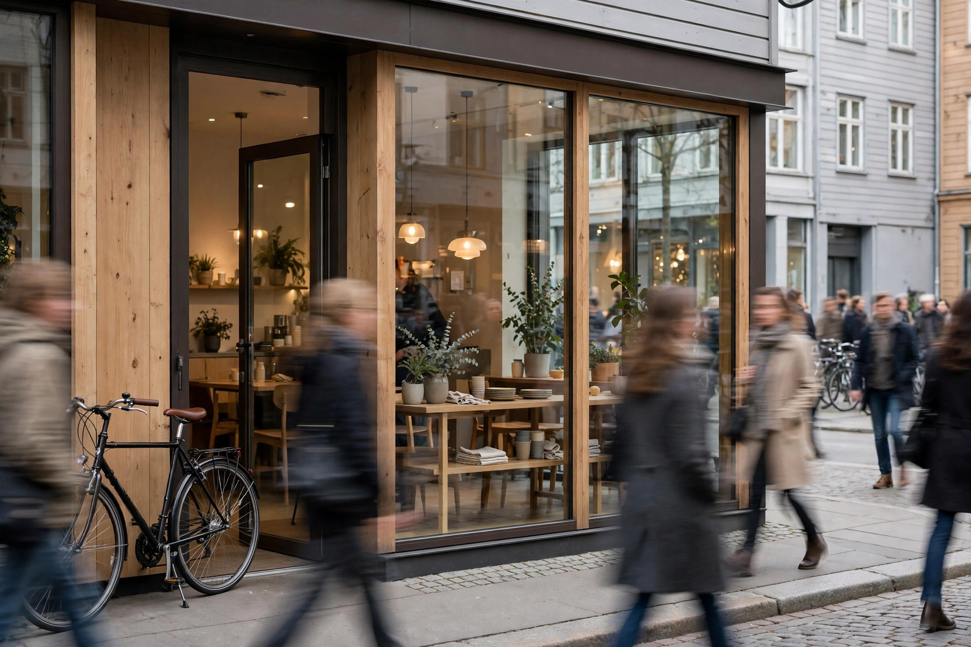 Café storefront on a Scandinavian street in daylight — every map app shows this business, but only if the listing is claimed