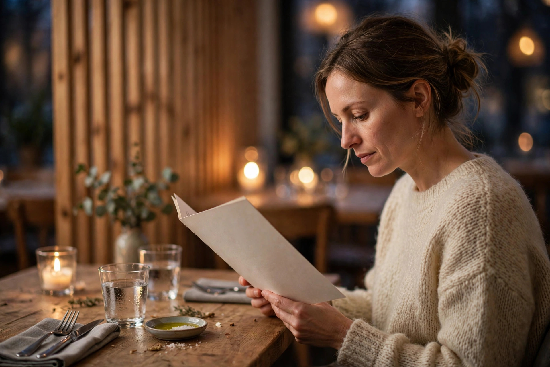 Gäst läser menyn på restaurang — svaren på vanliga frågor ska finnas lika lättillgängliga på hemsidan