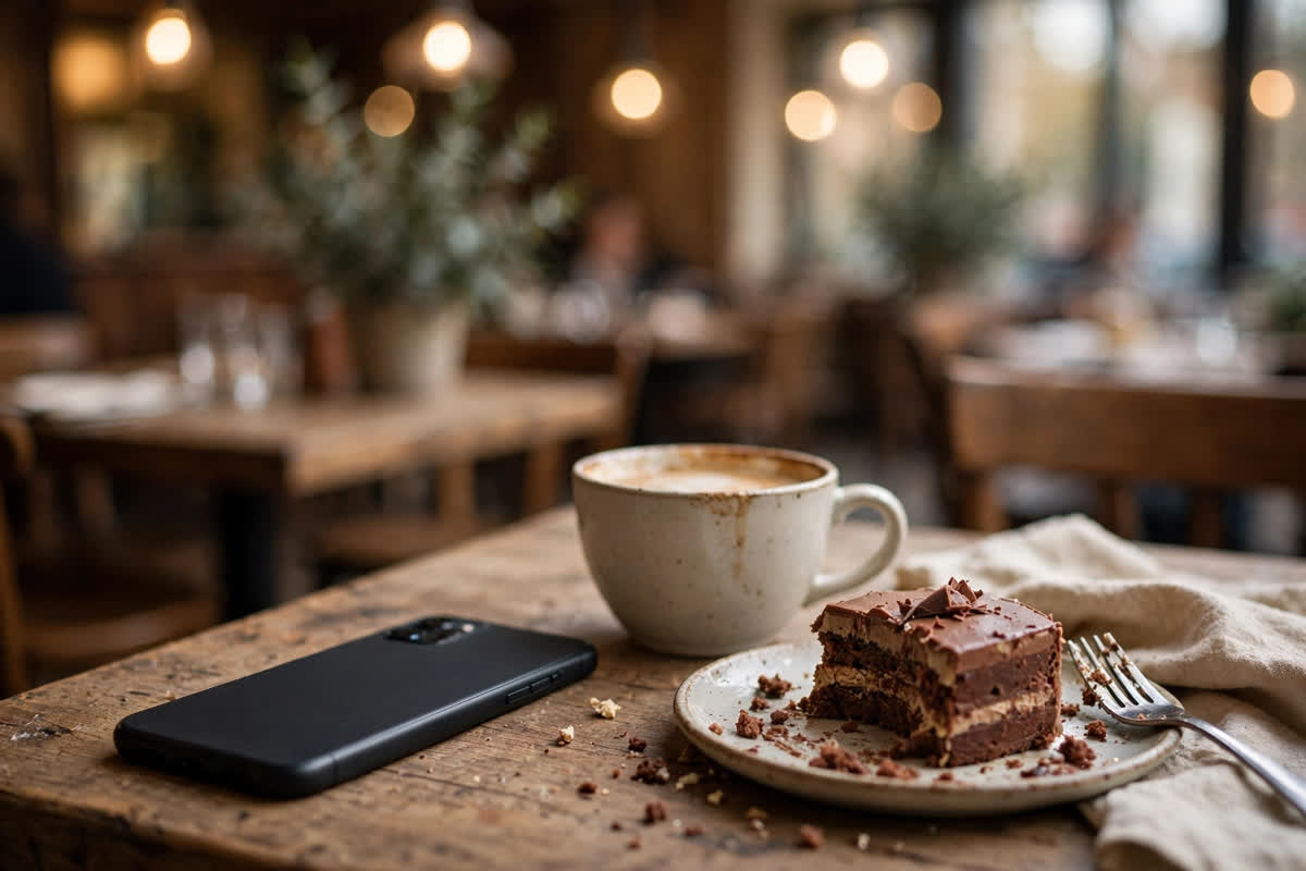 Smarttelefon på et restaurantbord — der de fleste kriser starter i dag