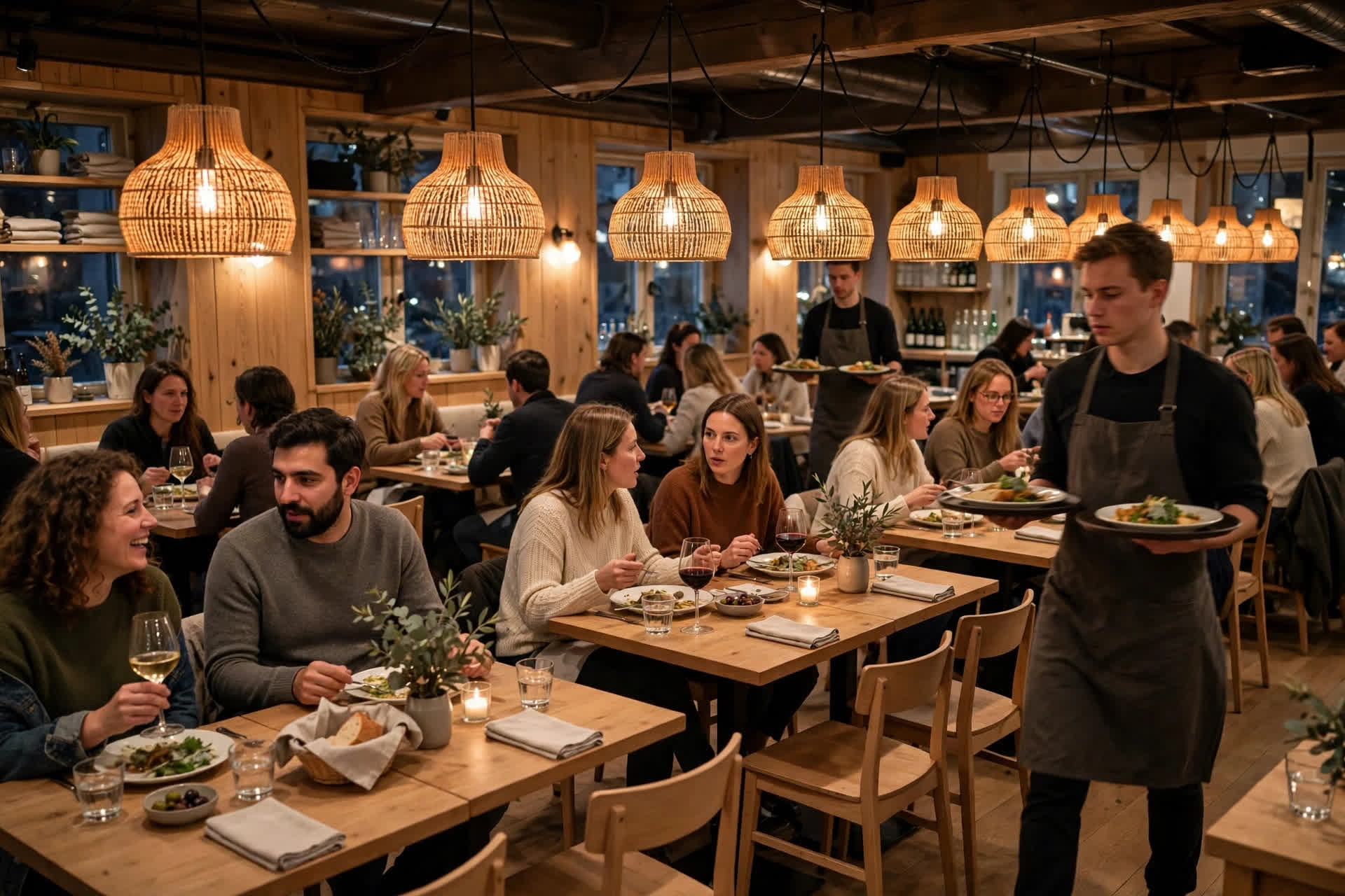 Travel gjestesal i en norsk restaurant under middagsrushet