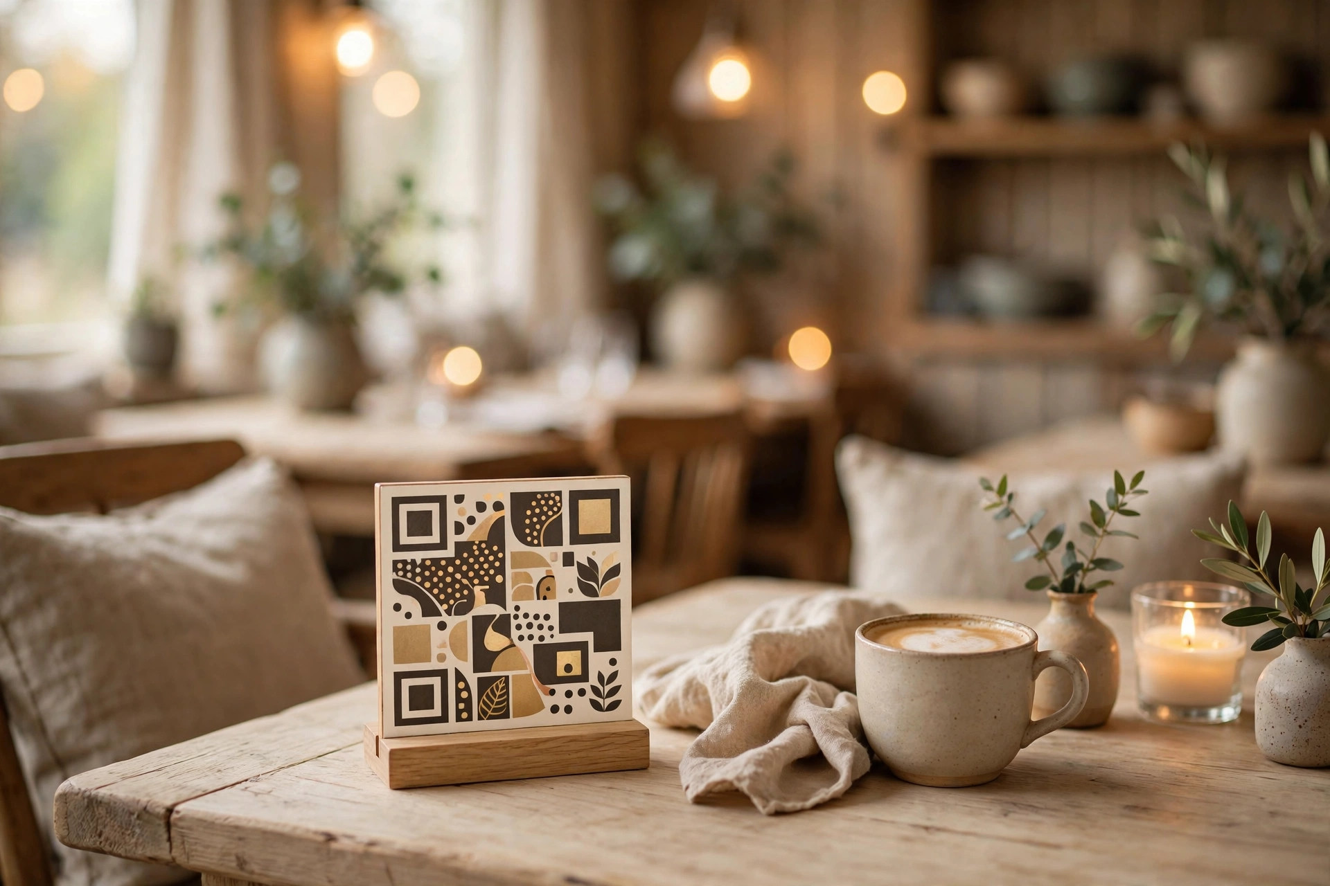 QR-koodi ravintolan pöydällä