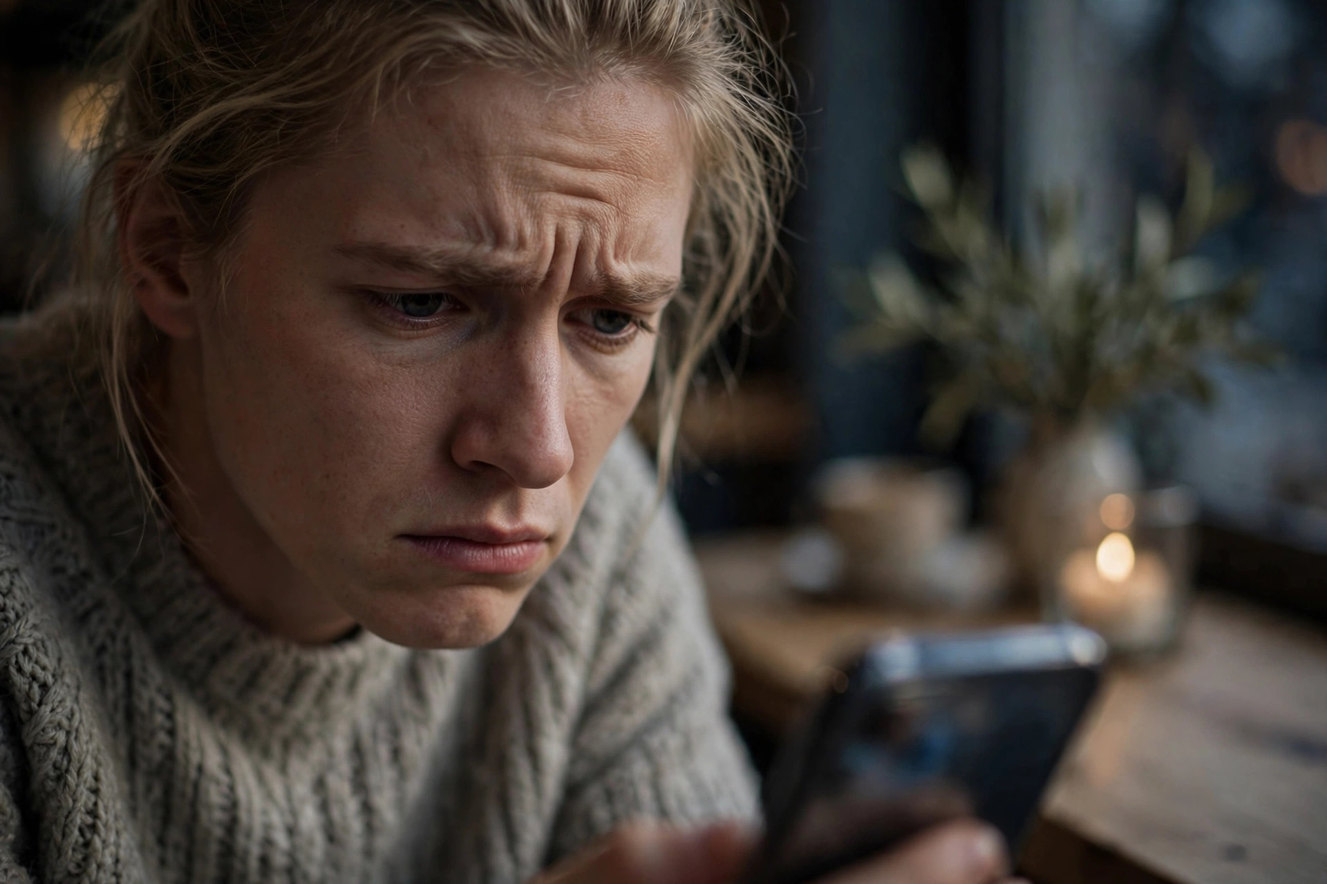 Gäst bläddrar på restaurangens sida med mobilen på gatan